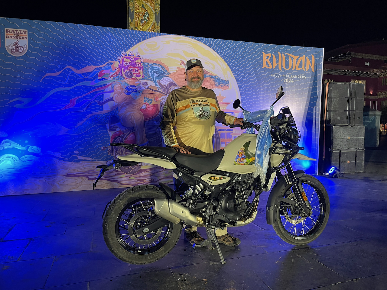 Erich Rainville with a Rally for Rangers motorcycle at the Bhutan 2024 event