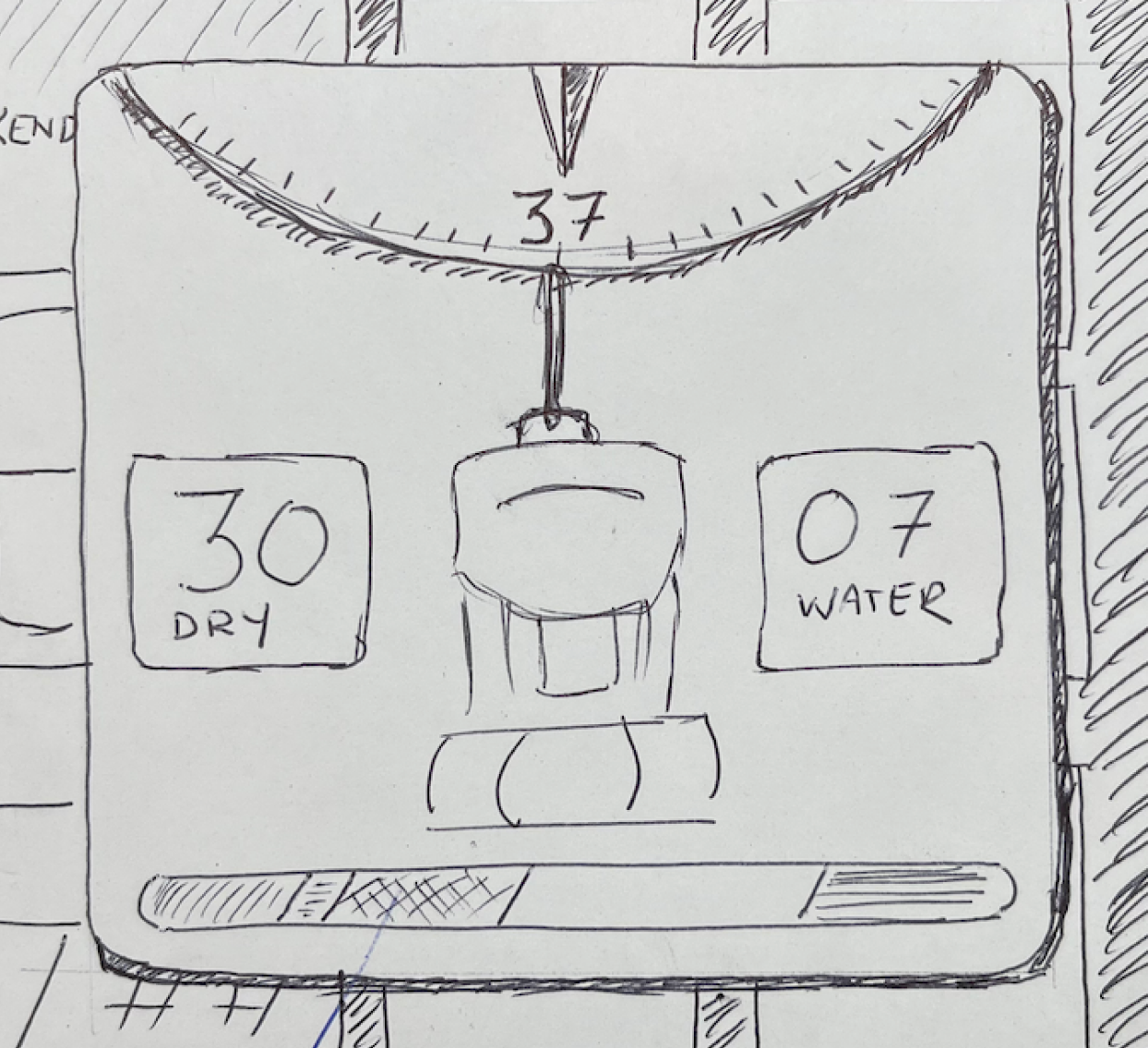 Hand-drawn sketch of the Gearious weight and balance interface